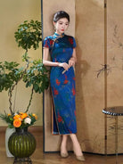Beth and Brian Qipao-QHJS 19 mome mulberry silk, high-end blue long Cheongsam