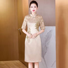 Beth and Brian Qipao-LC Floral embroiled, water drop collar midi Cheongsam for mother