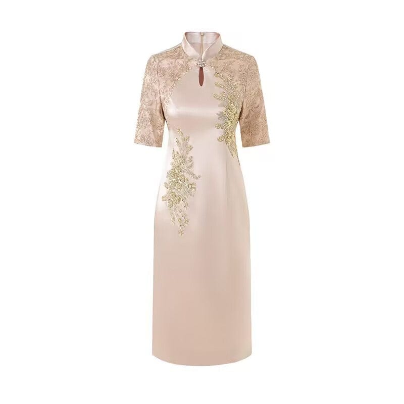 Beth and Brian Qipao-LC Floral embroiled, water drop collar midi Cheongsam for mother