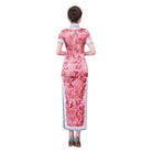 Beth and Brian Qipao-QHJS 19 mome mulberry silk, floral pattern, high-end red-pink long Cheongsam