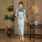 Beth and Brian Qipao-QHJS Old Shanghai style, 19 mome mulberry silk, high-end light blue long Cheongsam