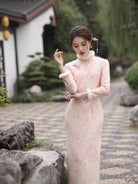 Beth and Brian Qipao-MLS Winter collection, lace pink midi Cheongsam