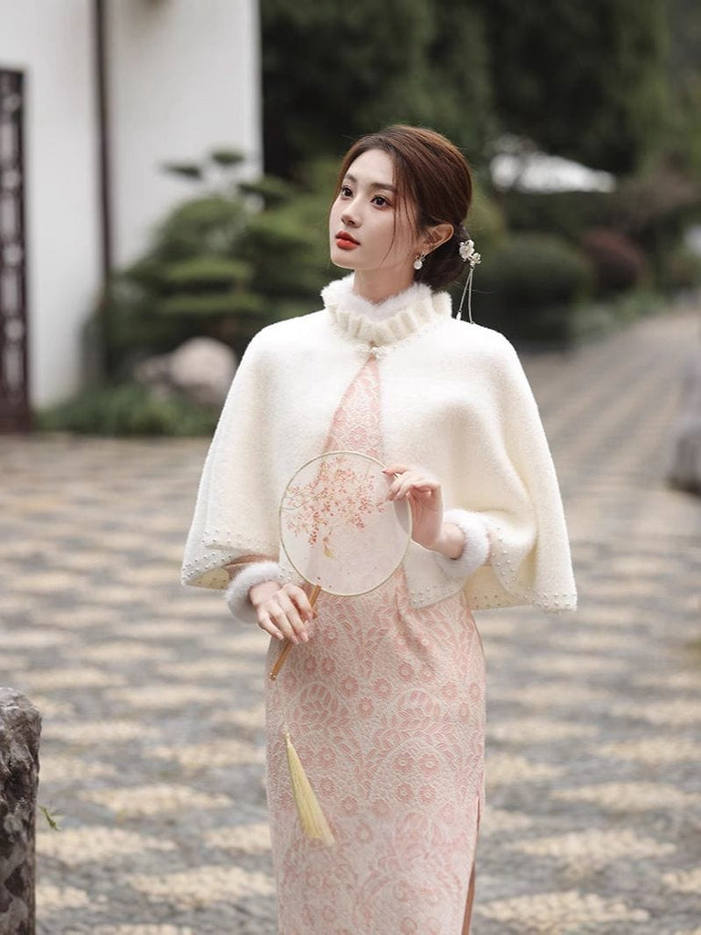 Beth and Brian Qipao-MLS Winter collection, lace pink midi Cheongsam