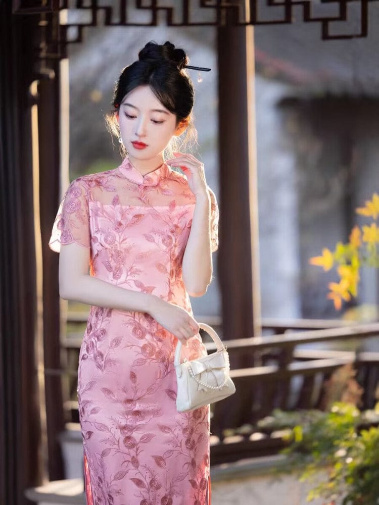 Beth and Brian Qipao-MLS Floral pattern, wedding lace mid-length Cheongsam