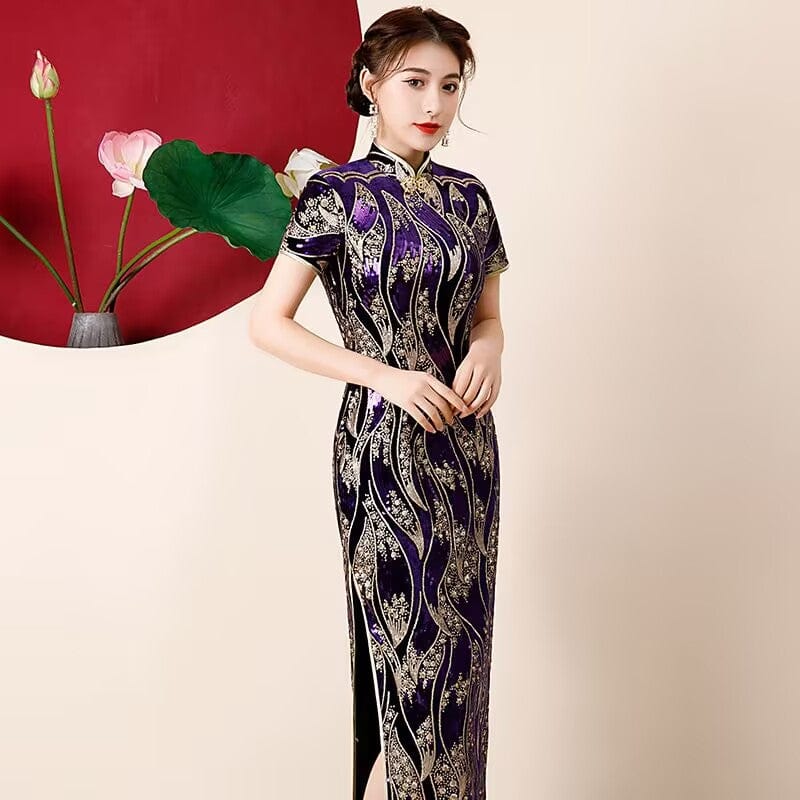 Beth and Brian Qipao-QCYJ Sequins Chinese prom dress, Sequins evening long Cheongsam