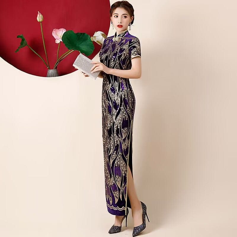 Beth and Brian Qipao-QCYJ Sequins Chinese prom dress, Sequins evening long Cheongsam