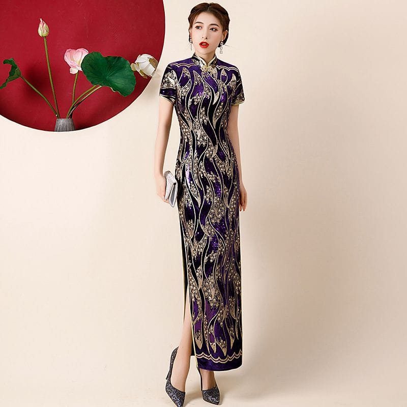 Beth and Brian Qipao-QCYJ Sequins Chinese prom dress, Sequins evening long Cheongsam
