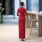 Beth and Brian Qipao-QCYJ Classical Cheongsam, sequins and velvet fabric, red long Cheongsam