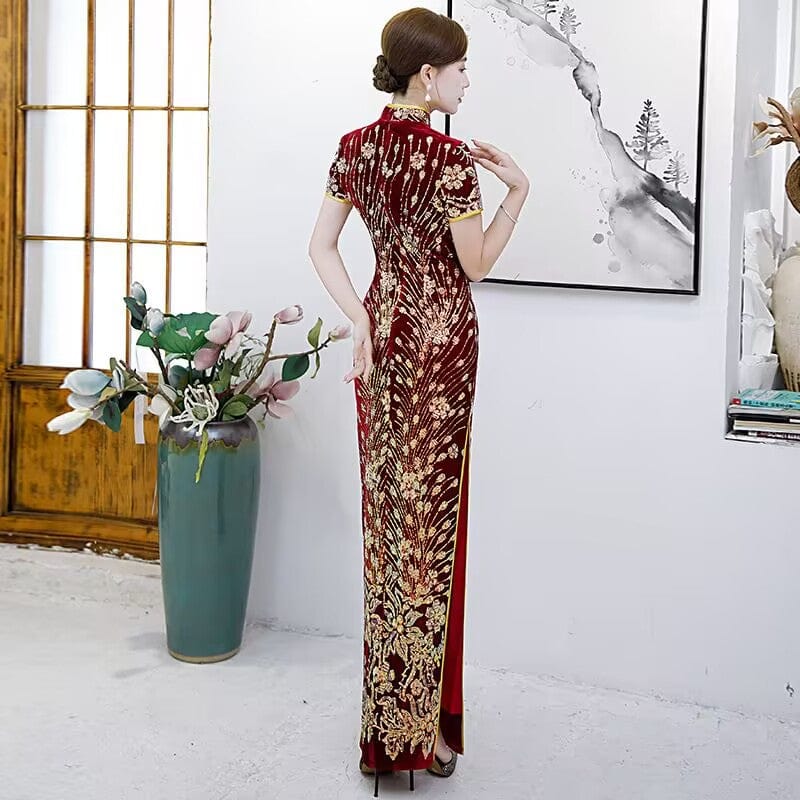 Beth and Brian Qipao-QCYJ Plus size, Sequins Chinese prom dress, Sequins evening long Cheongsam