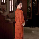 Beth and Brian Qipao-SMQ Winter collection, floral pattern, suede fabric, orange-red midi Cheongsam