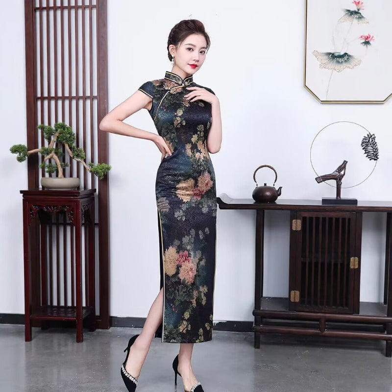 Beth and Brian Qipao-QHJS Old Shanghai style, 19 mome mulberry silk, high-end long Cheongsam