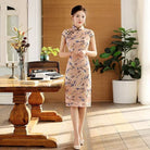 Beth and Brian Qipao-QHJS Floral pattern, cotton pink mid-length Cheongsam