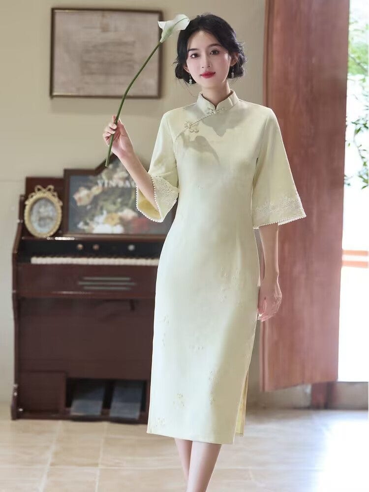 Beth and Brian Qipao-YG Fall and winter collection, floral pattern, daily midi Cheongsam