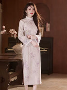 Beth and Brian Qipao-YG Winter collection, floral pattern, jacquard and knitting fabric, midi Cheongsam