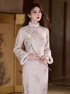 Beth and Brian Qipao-YG Winter collection, floral pattern, jacquard and knitting fabric, midi Cheongsam