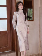Beth and Brian Qipao-YG Winter collection, floral pattern, jacquard and knitting fabric, midi Cheongsam