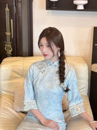 Beth and Brian Qipao-LSB Floral pattern, jacquard satin midi Cheongsam
