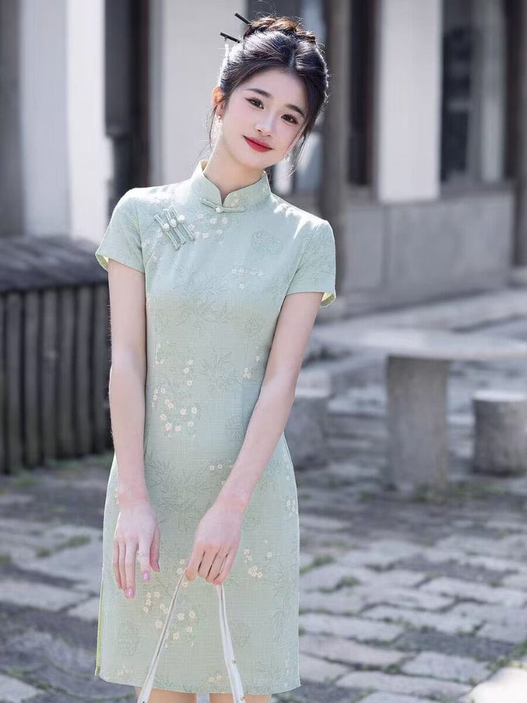 Beth and Brian Qipao-MYJ Floral pattern, cotton&linen short Cheongsam