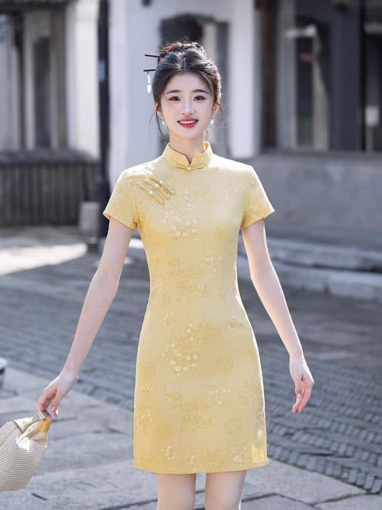 Beth and Brian Qipao-MYJ Floral pattern, cotton&linen short Cheongsam