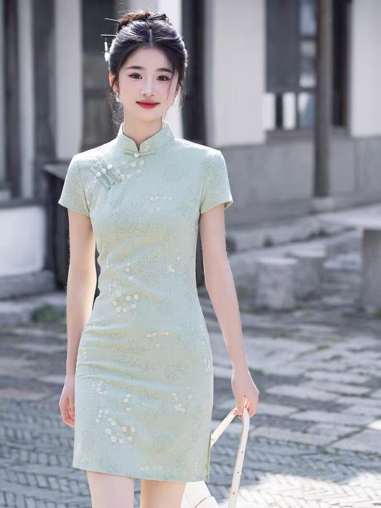 Beth and Brian Qipao-MYJ Floral pattern, cotton&linen short Cheongsam