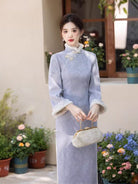 Beth and Brian Qipao-JH Winter collection, midi Qipao with Fur-Trimmed  (removable) Sleeves