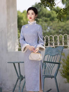 Beth and Brian Qipao-JH Winter collection, midi Qipao with Fur-Trimmed  (removable) Sleeves