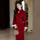 Beth and Brian Qipao-SMQ Fall and winter collection, floral pattern, lace mid-length Cheongsam