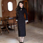 Beth and Brian Qipao-SMQ Fall and winter collection, floral pattern, lace mid-length Cheongsam