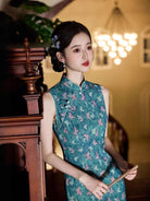 Beth and Brian Qipao-JLM Butterfly pattern, blue midi Cheongsam