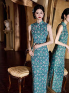 Beth and Brian Qipao-JLM Butterfly pattern, blue midi Cheongsam