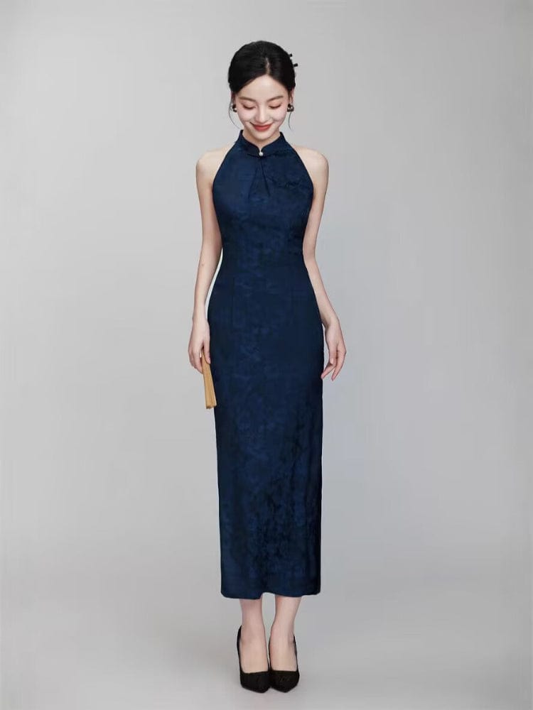Beth and Brian Qipao-TQX Sleeveles, floral pattern, jacquard midi Cheongsam