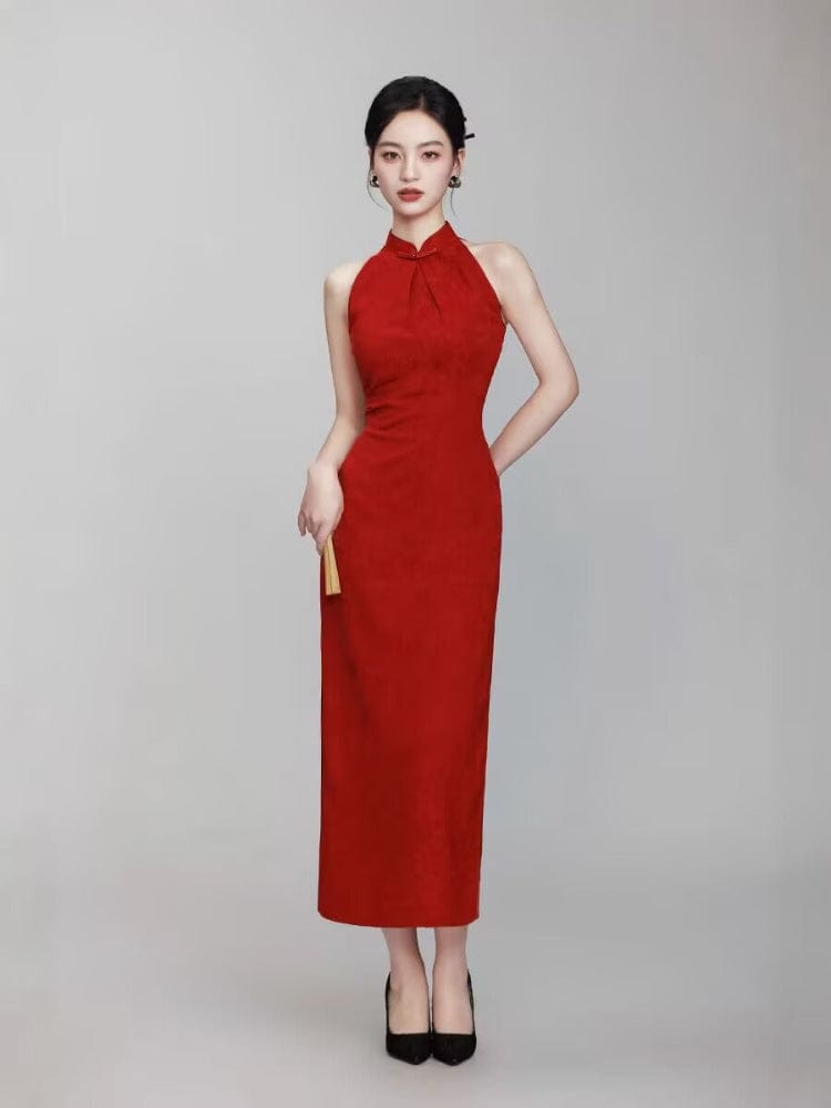 Beth and Brian Qipao-TQX Sleeveles, floral pattern, jacquard midi Cheongsam
