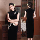 Beth and Brian Qipao-SYK Floral pattern, velvet black midi Cheongsam