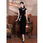 Beth and Brian Qipao-SYK Floral pattern, velvet black midi Cheongsam