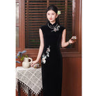 Beth and Brian Qipao-SYK Floral pattern, velvet black midi Cheongsam