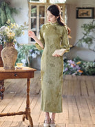 Beth and Brian Qipao-LSB Old Shanghai style, floral pattern, green midi Cheongsam
