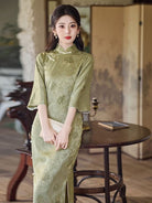 Beth and Brian Qipao-LSB Old Shanghai style, floral pattern, green midi Cheongsam