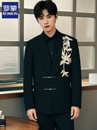 Beth and Brian Qipao-LM Gold bamboo leaf pattern, Men's Chinese Tang Suit Jacket, Chinese style Tang suit Jacket