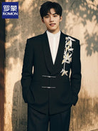 Beth and Brian Qipao-LM Gold bamboo leaf pattern, Men's Chinese Tang Suit Jacket, Chinese style Tang suit Jacket