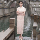 Beth and Brian Qipao-SMQ Floral pattern, lace mid-length Cheongsam