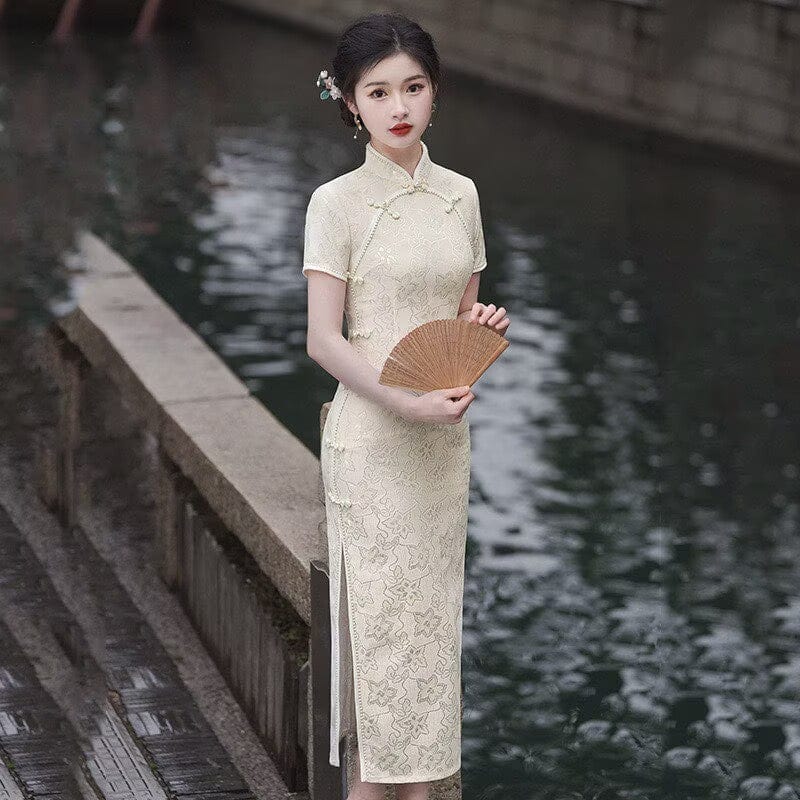 Beth and Brian Qipao-SMQ Floral pattern, lace mid-length Cheongsam