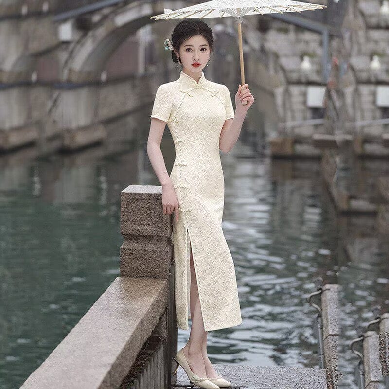 Beth and Brian Qipao-SMQ Floral pattern, lace mid-length Cheongsam