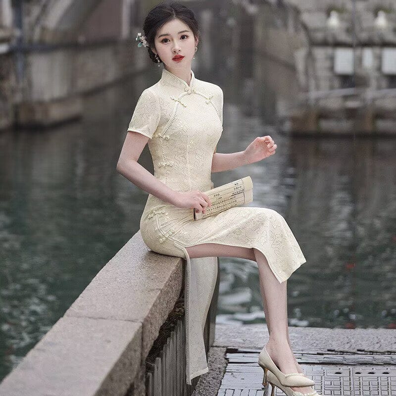 Beth and Brian Qipao-SMQ Floral pattern, lace mid-length Cheongsam