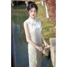 Beth and Brian Qipao-HY Bamboo leaf pattern, jacquard satin midi Cheongsam