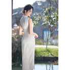 Beth and Brian Qipao-HY Bamboo leaf pattern, jacquard satin midi Cheongsam