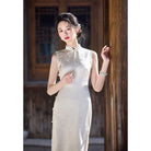 Beth and Brian Qipao-HY Bamboo leaf pattern, jacquard satin midi Cheongsam