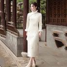 Beth and Brian Qipao-SMQ Winter collection, butterfly pattern long Qipao with Fur-Trimmed Sleeves