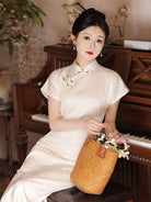 Beth and Brian Qipao-LSB Bamboo leaf pattern, brocade jacquard midi Cheongsam