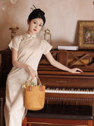 Beth and Brian Qipao-LSB Bamboo leaf pattern, brocade jacquard midi Cheongsam