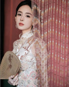 Beth and Brian Qipao-YS Floral embroidery, champagne wedding long Cheongsam